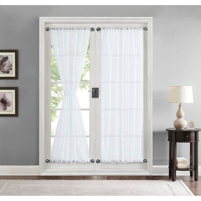 HLC.me Rome Sheer Voile French Door Patio Sidelight Window Treatment Curtain Panels with Tieback Kitchen - 2 Panels - 54 W x 72 L per panel - Set of 2 - White