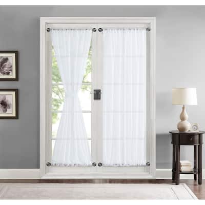 HLC.me Rome Sheer Voile French Door Patio Sidelight Window Treatment Curtain Panels with Tieback Kitchen - 2 Panels