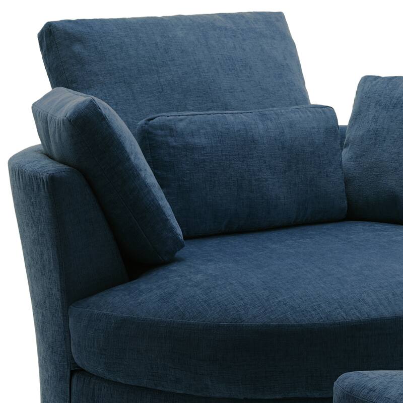 Oversized Upholstered Swivel Barrel Chairs with Storage Ottoman