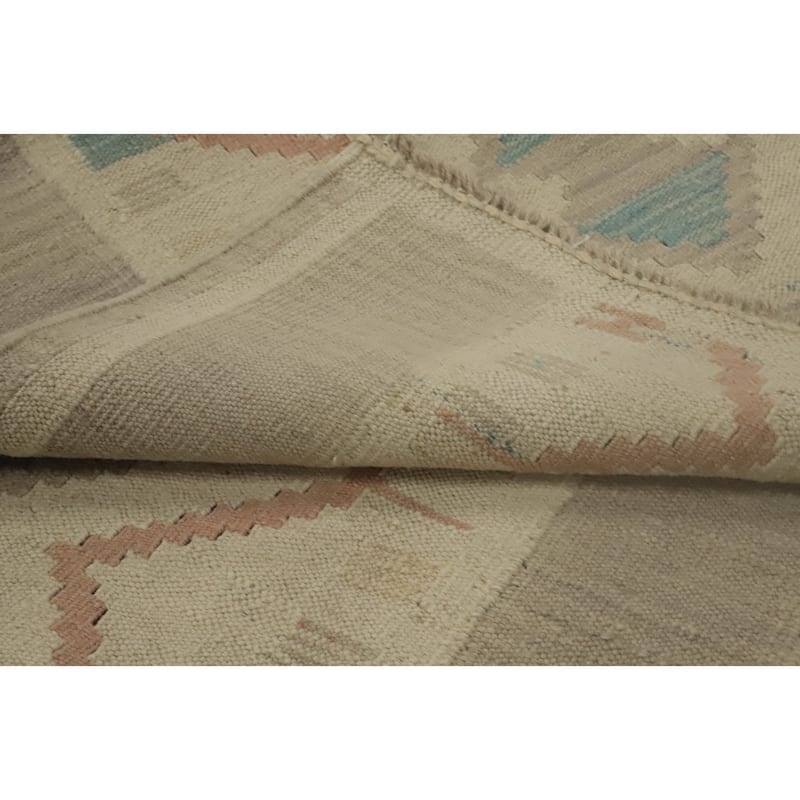 Hand Woven Oriental 100% Wool Carpet Southwestern Tribal Beige & Ivories Kilim Runner Rug - 9' 5'' X 2' 8''