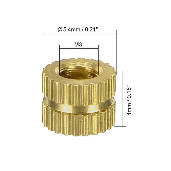 Brass Heat-Set Inserts for Plastic - M3 x 4mm - 50 pack