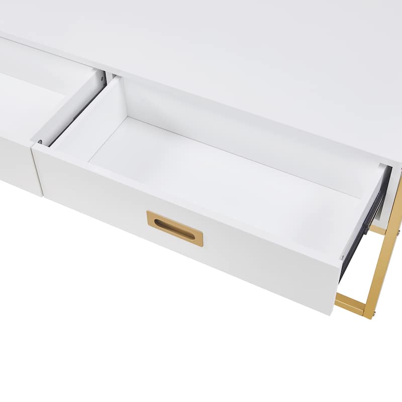 Modern Rectangular Coffee Table with 4 Drawers and Gold Base in 47.3"