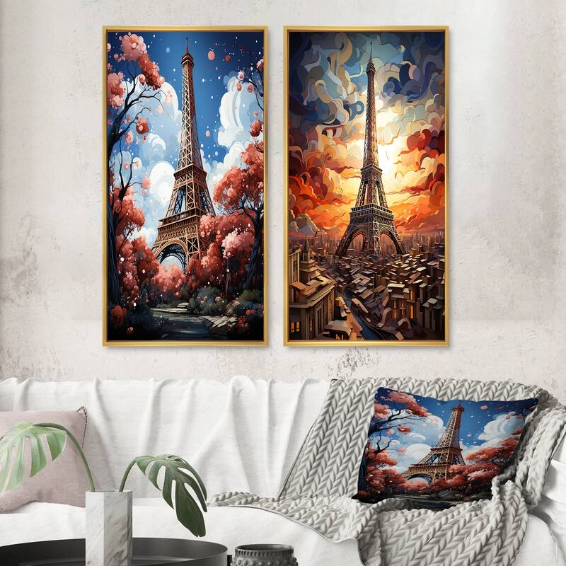 Designart "Paris In Spring Bloom I" City Paris Wall Art Décor - Traditional Gallery Set For Office Decor - 24 in. wide x 20 in. high - Gold