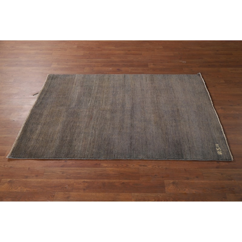 Modern Gabbeh Foyer Rug Handmade Grey Wool Carpet - 3'3"x 4'10"