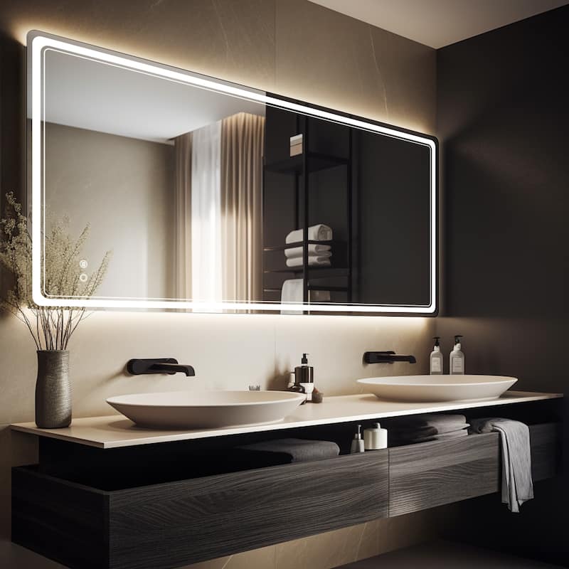 Wallbeyond 3-Tone Modern Style Frameless Rectangular LED Wall Mirror