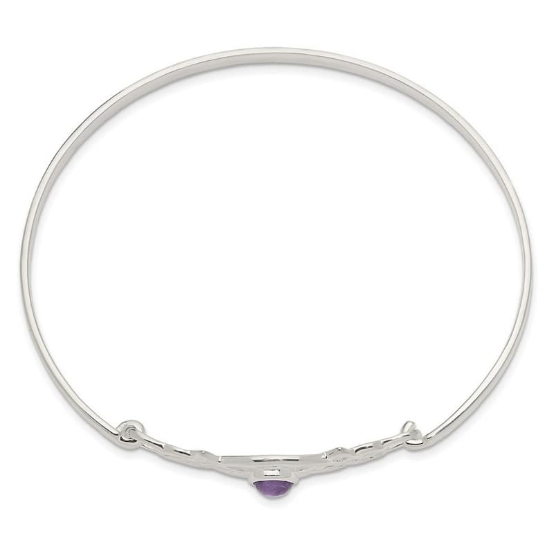 Curata 925 Sterling Silver Celtic Genuine Amethyst Hook Bangle Bracelet
