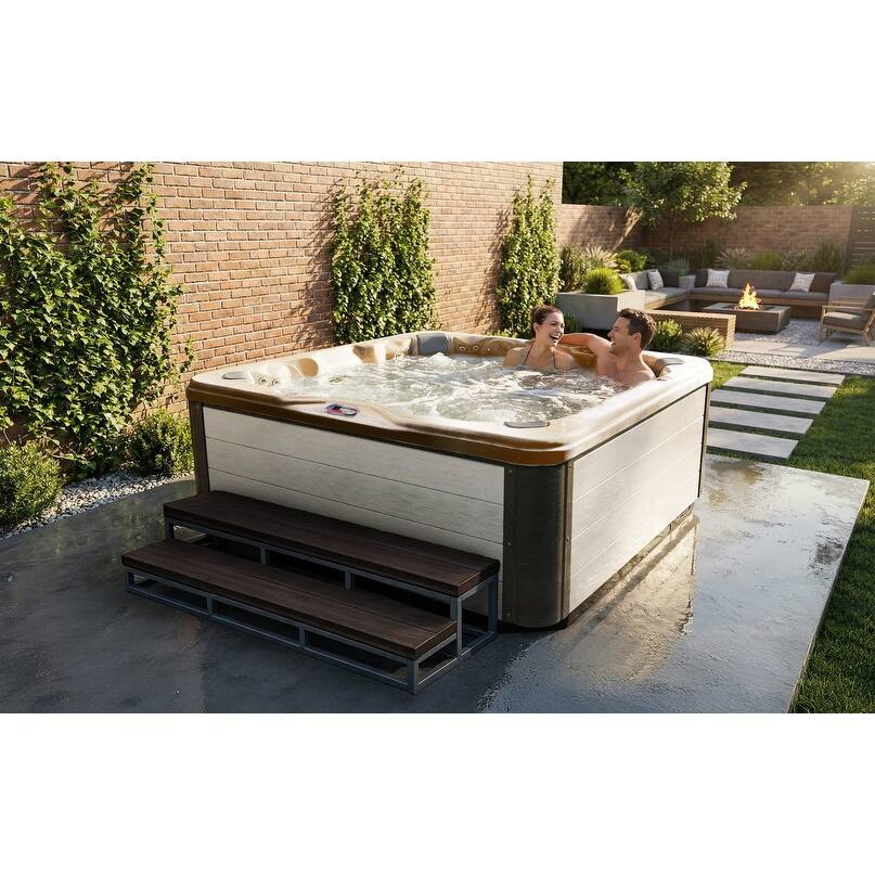 American Spas 7-Person 56-Jet Premium Acrylic Bench Spa Standard Hot Tub with Sound System and LED Waterfall