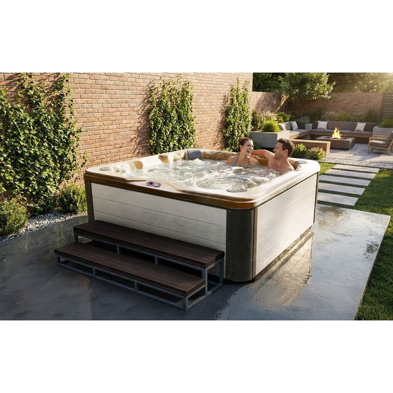 American Spas 7-Person 56-Jet Premium Acrylic Bench Spa Standard Hot Tub with Sound System and LED Waterfall