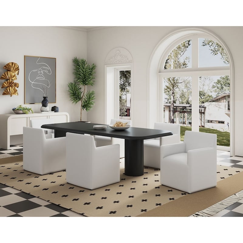 Manhattan Comfort Anna Modern Square Faux Leather Dining Armchair - Cream - Set of 2
