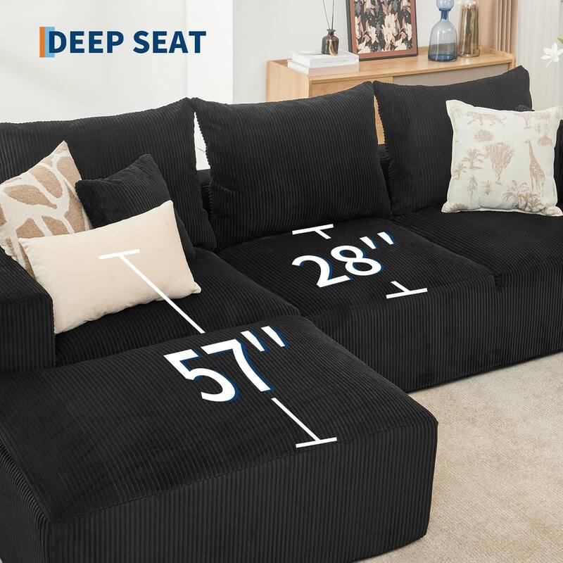 110" Oversized L-Shaped Sectional Sofa with Right Chaise, Cloud Couch with Corduroy & Memory Foam