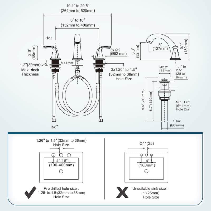 WOWOW Widespread Double Handle Bathroom Faucet