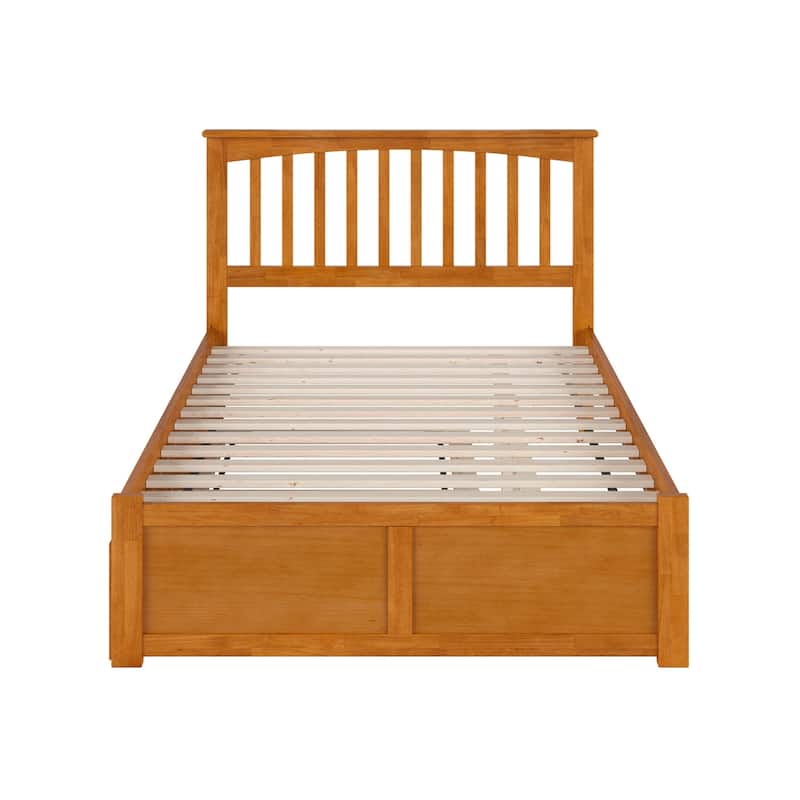 Solid Wood Platform Bed with Trundle - Full Size Bed Frame, Light Toffee Finish