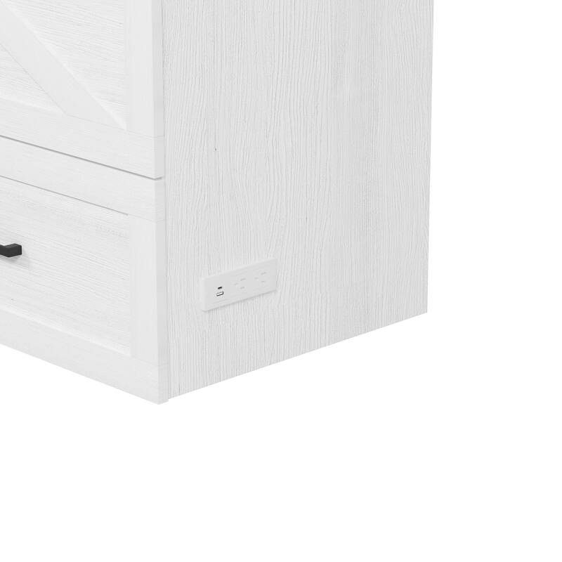 Space-Saving Full Size Farmhouse Murphy Bed with Charging Station, Storage Drawer & Foldable Design for Small Bedrooms