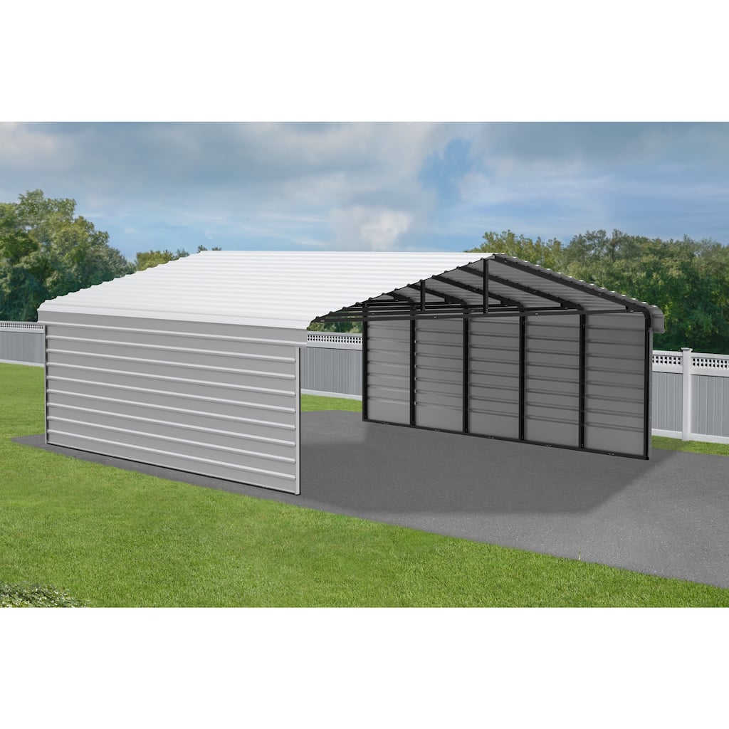Arrow 20 x 24 ft Galvanized Steel Carport, with 2-Side Wall Kits Eggshell