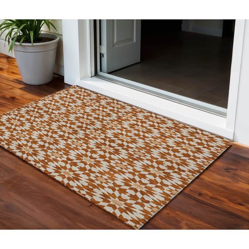 HomeRoots Floral Medallion Transitional Rectangle Outdoor Rug - 3' x 5'