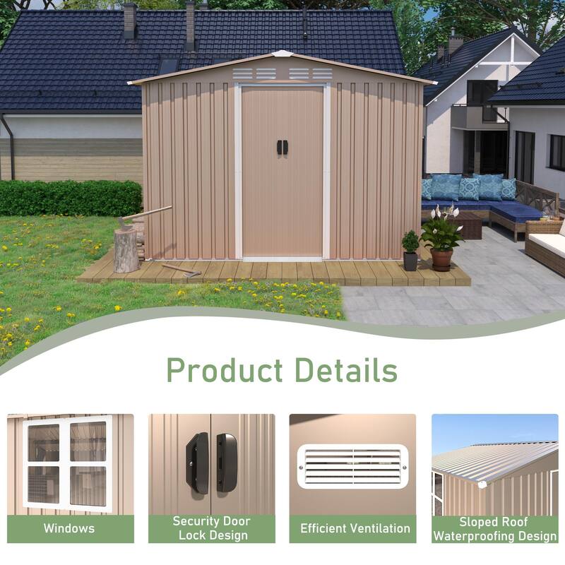 Outdoor Permanent Metal Storage Sheds for Gardening Tools, Patio Sheds Warehouse Vault