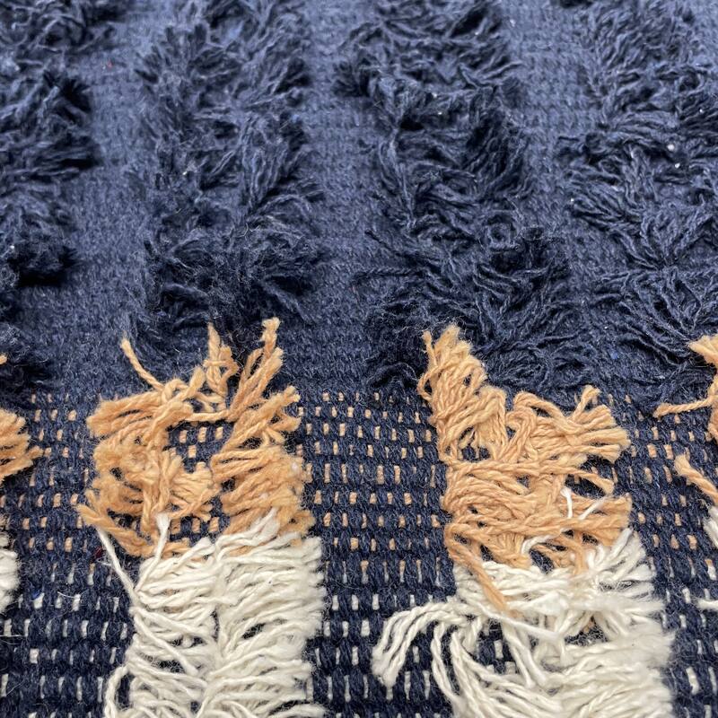 Sevita Navy and Peach Rustic Textured Pouf Ottoman