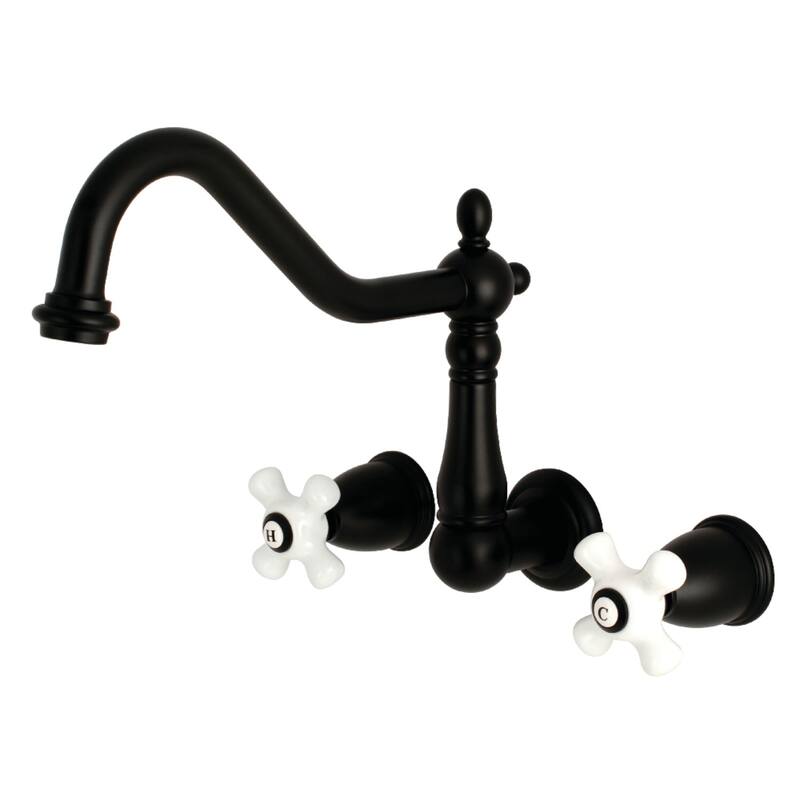 Heritage 3-Hole Wall Mount Roman Tub Faucet in Polished Brass - Matte Black