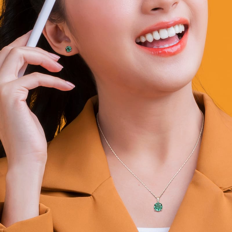 Miadora 5 3/5ct TGW Created-Emerald Set of Necklace and Earrings in Sterling Silver