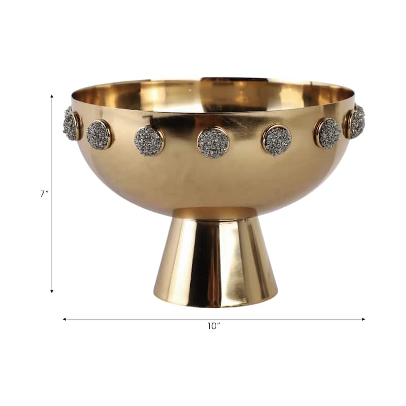 Metal Bowl with Stone Pedestal Base and Crystal Textured Accents