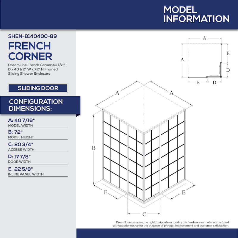 DreamLine French Corner 42 in. D x 42 in. W x 74 3/4 in. H Framed Sliding Shower Enclosure and Shower Base Kit - 42" x 42"
