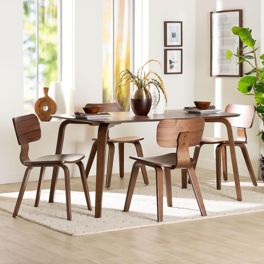 Billie Wood 5-Piece Dining Set - Bentwood Frame Table with Matching Chairs, Mid-Century Style Set for Dining Room
