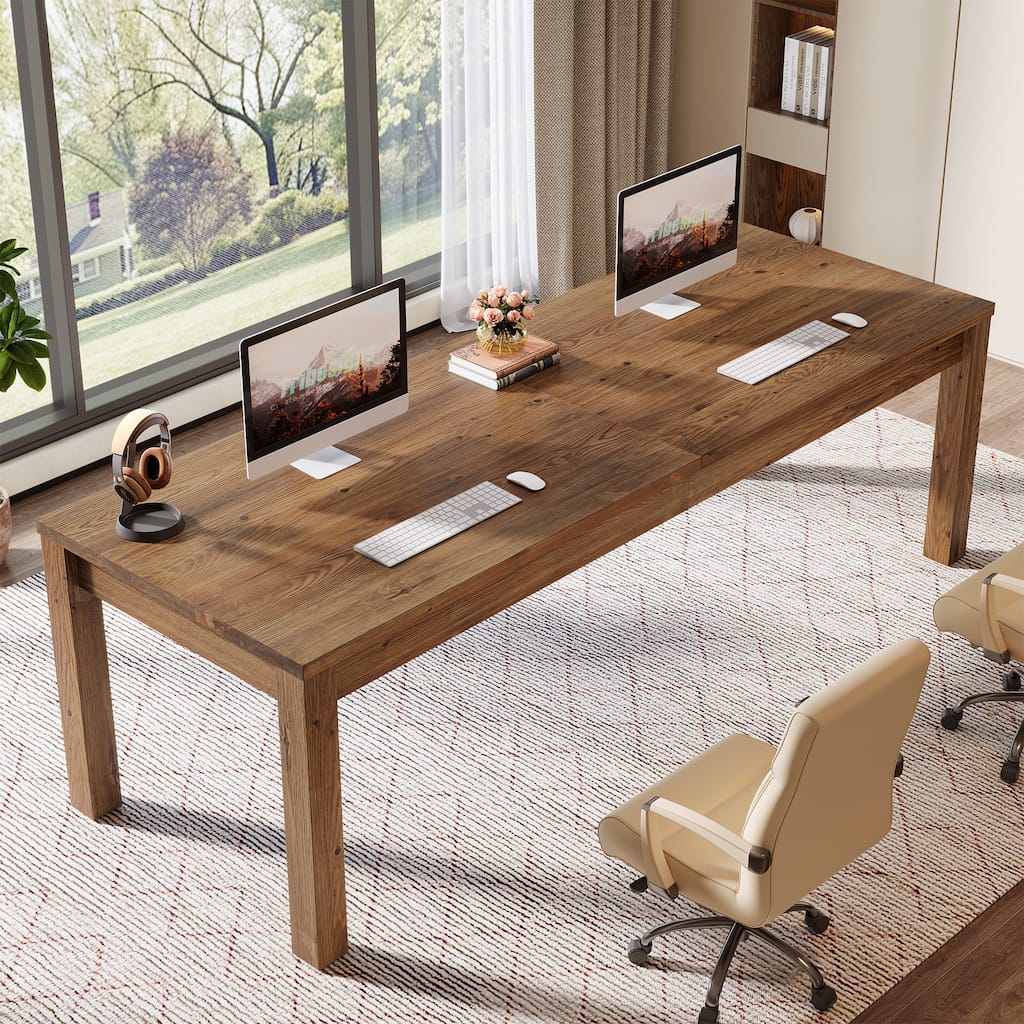 78.7 Inches Extra Long Solid Wood Desk, 2-Person Desk, Double Computer Table for Home Office