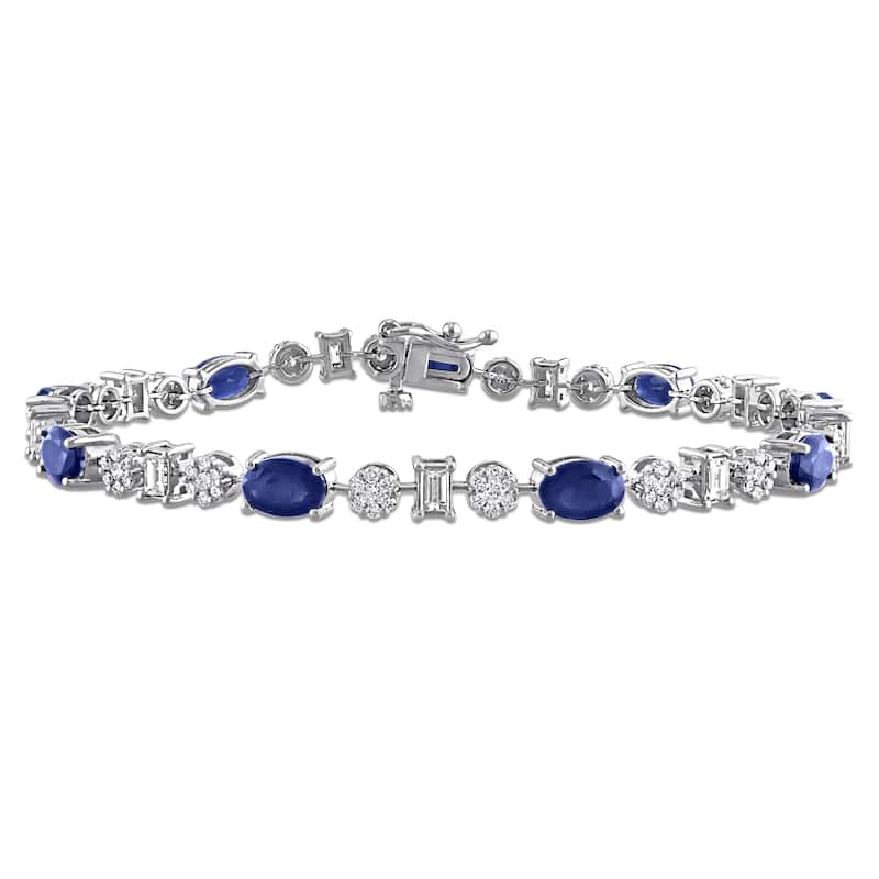 Miadora 5ct TGW Sapphire and 2 3/8ct TW Diamond Station Bracelet in 14k White Gold - 7 in