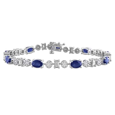 Miadora 5ct TGW Sapphire and 2 3/8ct TW Diamond Station Bracelet in 14k White Gold - 7 in