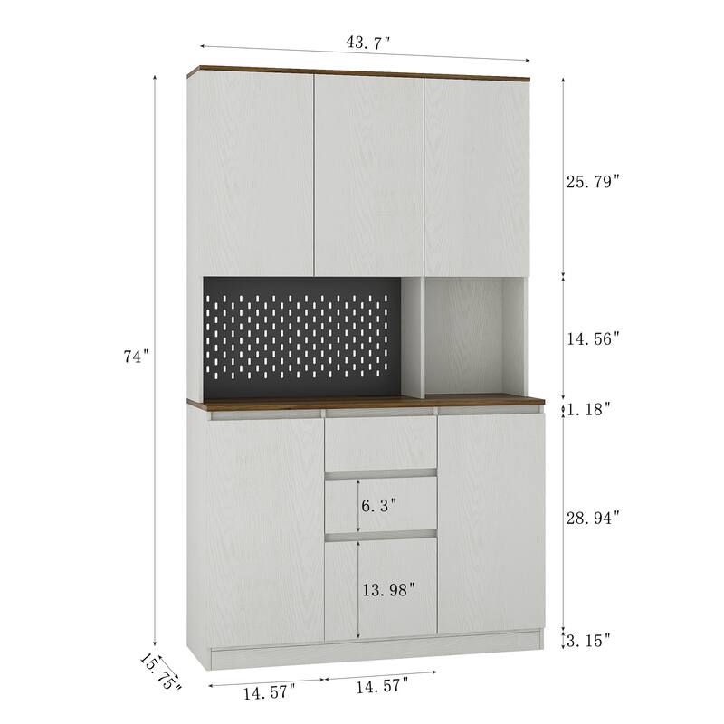 Kitchen Pantry Cabinet with Charging Station, Freestanding Buffet with LED Lights, Storage Cabinet with Charging Station