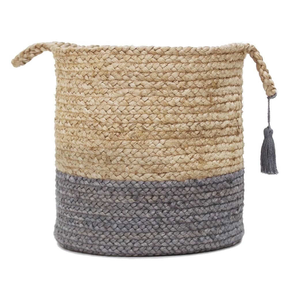 Sevita Two-Tone Handbraided Jute Storage Basket with Handles