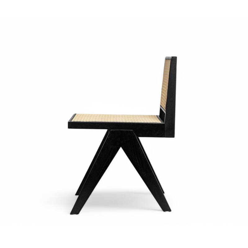 Roomfitters Chandigarh Solid Wood Dining Side Chair with Rattan Cane Back, Black Set of 2