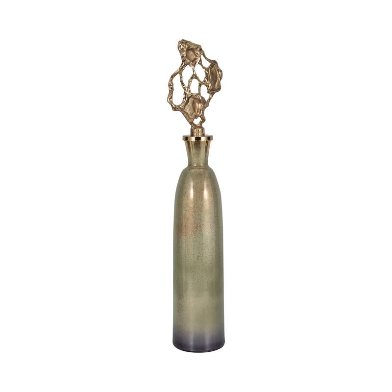 Sagebrook Home Anders Gold Floor Bottle, Cylinder, Glass, Ombre, Gold, Contemporary