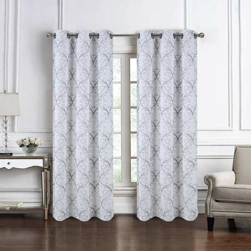 Kimber Embroidered Privacy Window Curtain Panel 84" or 90" - 54" x 84" - White