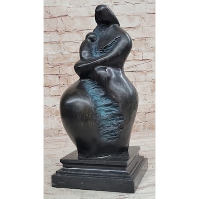 Hand Made Mother And Child In Green Patina By Botero Bronze Sculpture Statue