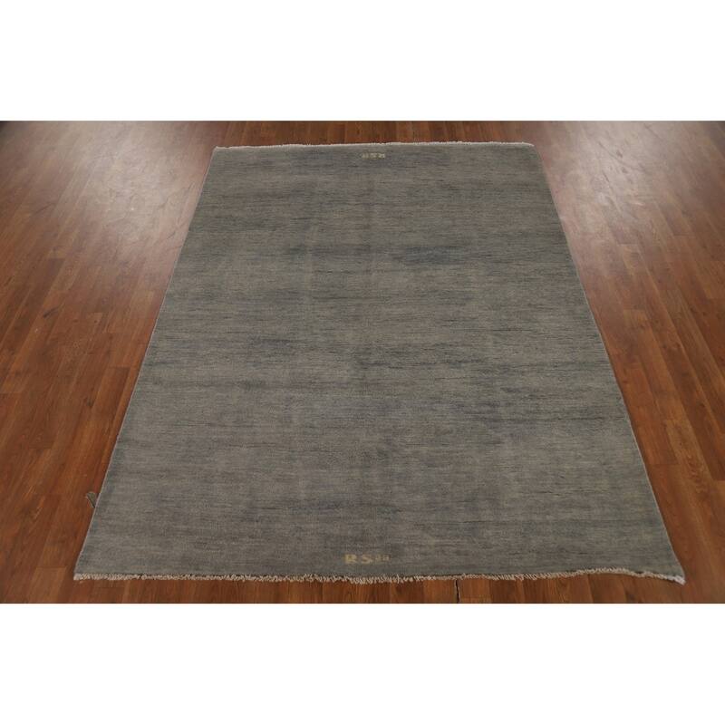 Stripe Gray Modern Gabbeh Oriental Rug Hand-Knotted Wool Carpet - 4'11" x 6'6"