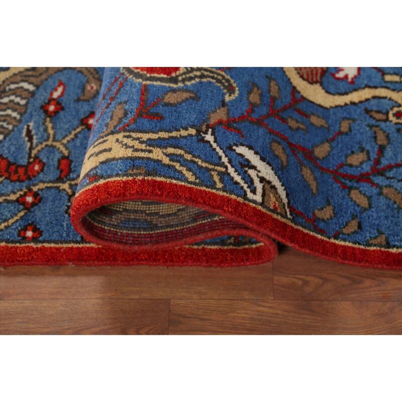 Animals Design Blue Ziegler Indian Runner Rug Hand-Knotted Wool Carpet - 2'6"x 7'11"