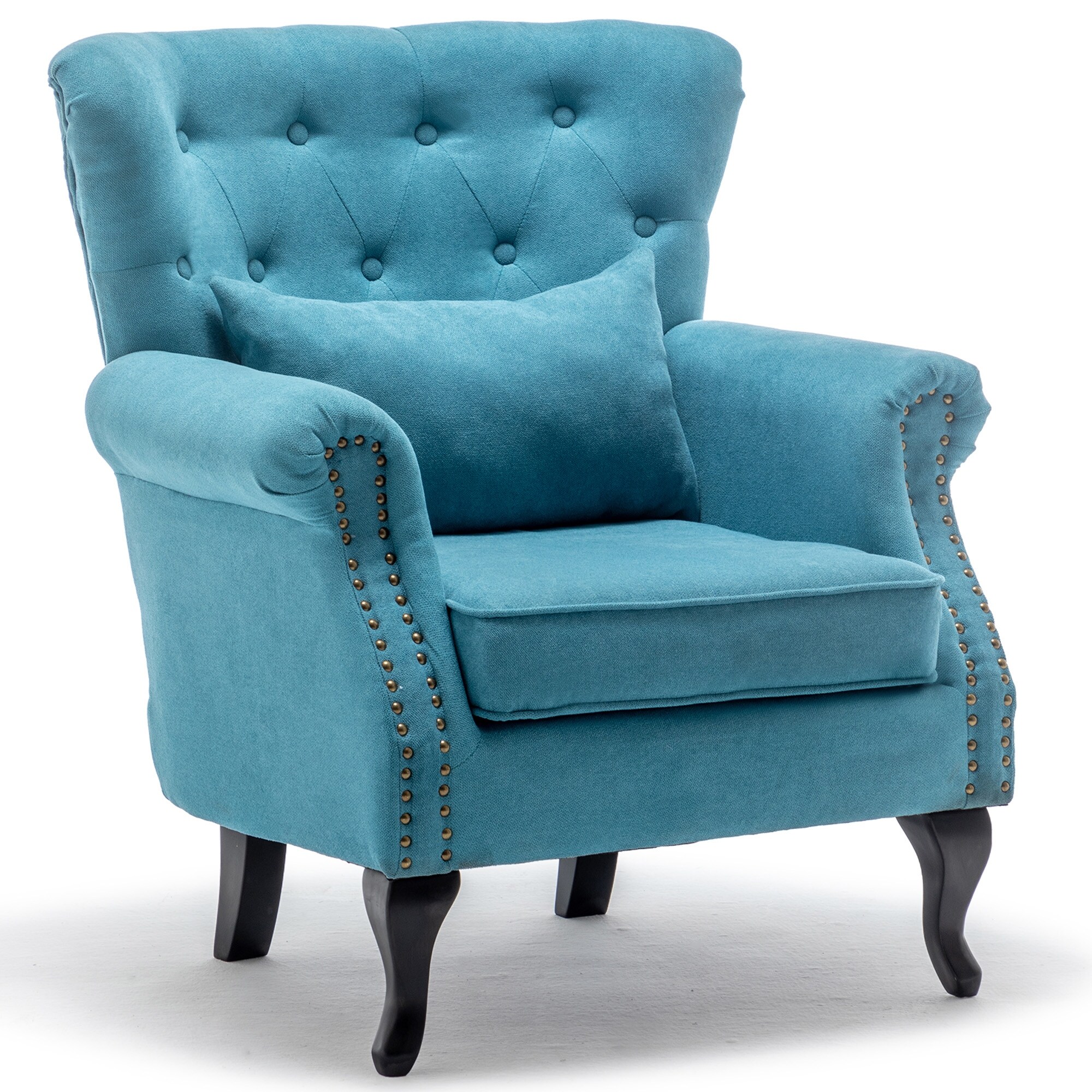 Accent Wingback Chair Modern Tufted Linen Club Chair Rivet Roll