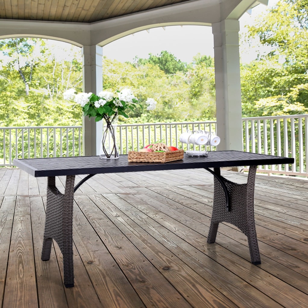 Wicker Patio Dining Table Rectangular Outdoor Table, Weather