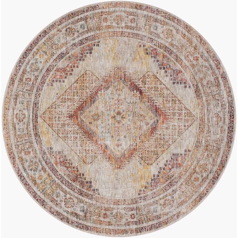 Livabliss Traditional Naila Medallion Area Rug - 6'7" x 6'7" Round - Beige/Rust