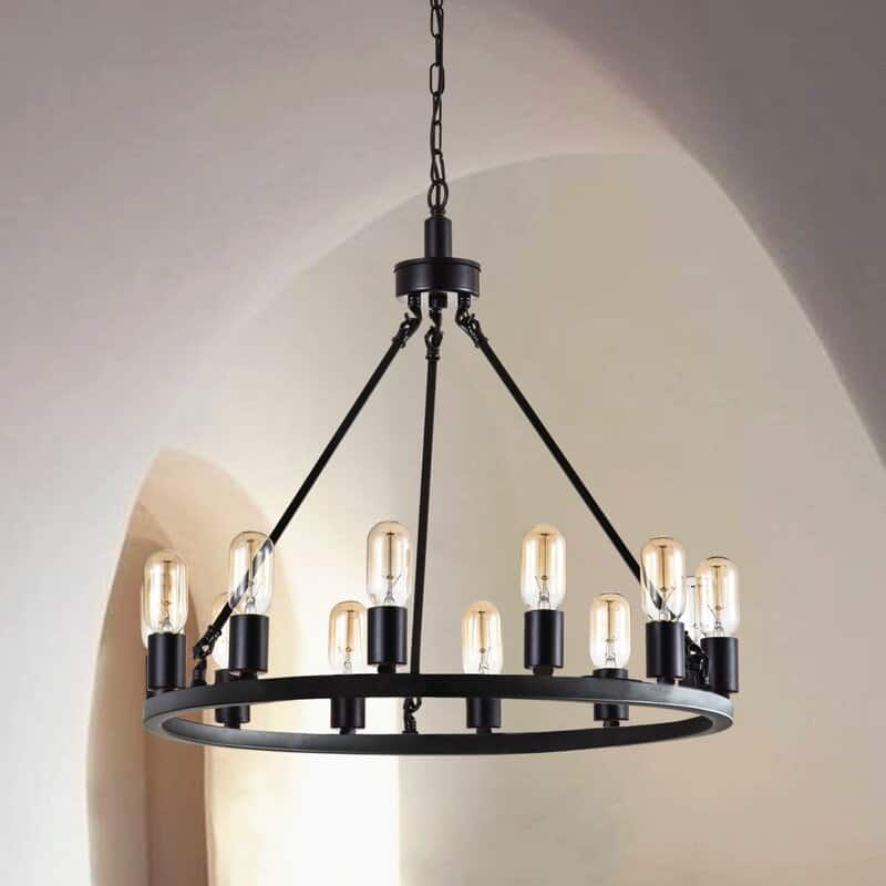 Maxax 12 - Light Unique Wagon Wheel Chandelier with Wrought Iron Accents