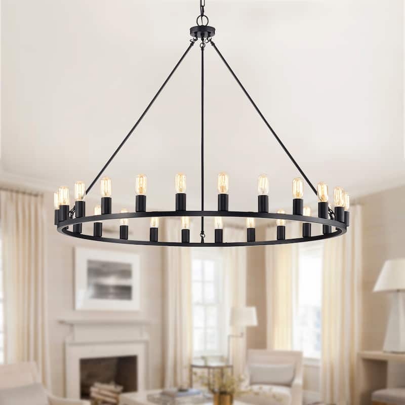 The Gray Barn Liam 48-inch Round Wagon Wheel 24-light Chandelier