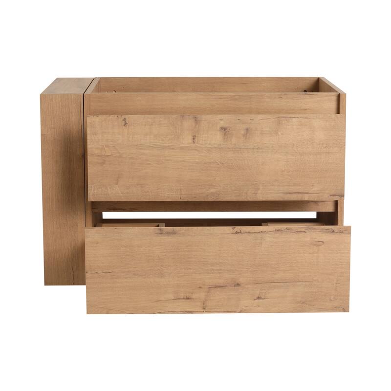 36" Wall-Mounted Bathroom Vanity, Double Soft-Close Drawers, Adjustable Side Rack, 45° Bevelled Invisible Handle
