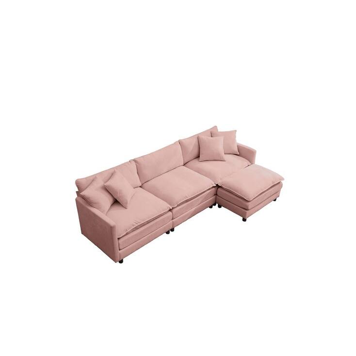 108" L-Shaped Chenille Sectional Sofa with Movable Ottoman