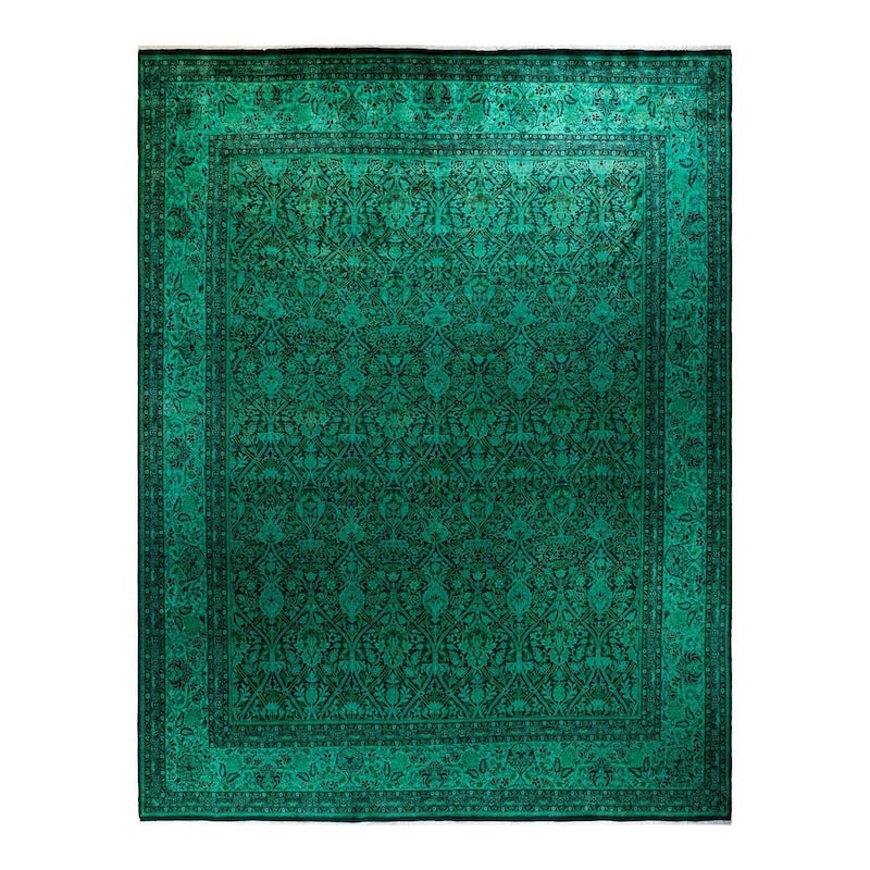 Overton Hand Knotted Wool Vintage Inspired Modern Contemporary Overdyed Green Area Rug - 10' 1" x 13' 0"