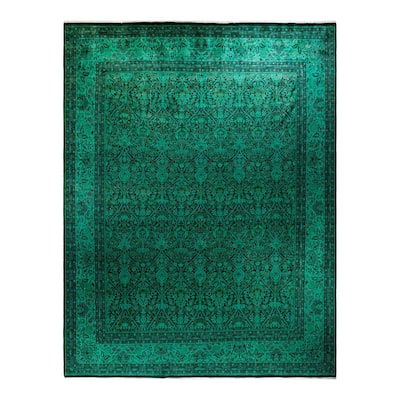 Overton Hand Knotted Wool Vintage Inspired Modern Contemporary Overdyed Green Area Rug - 10' 1" x 13' 0"