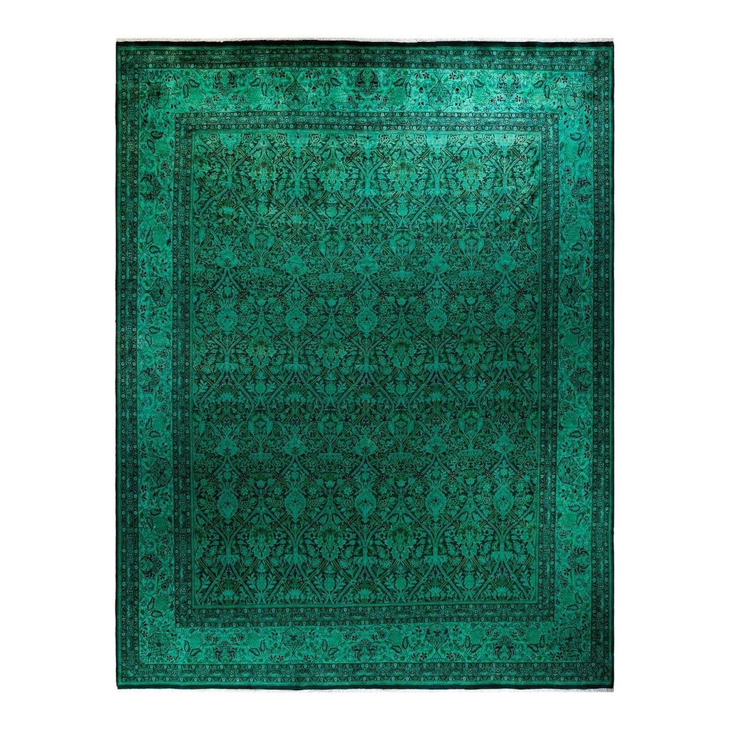 Overton Hand Knotted Wool Vintage Inspired Modern Contemporary Overdyed Green Area Rug - 10' 1" x 13' 0"