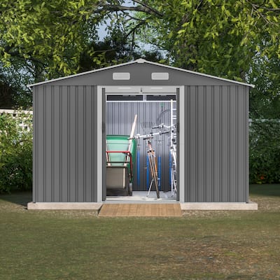 10X8 FT Outdoor Tool Storage Shed with Metal Foundation & Lockable Doors