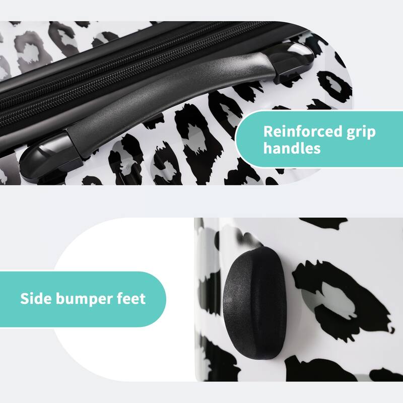 3-Piece, Modern Luggage Sets, Expandable Luggage with Silicone Handles and TSA Lock, for Boarding Travel, White+Black Leopard