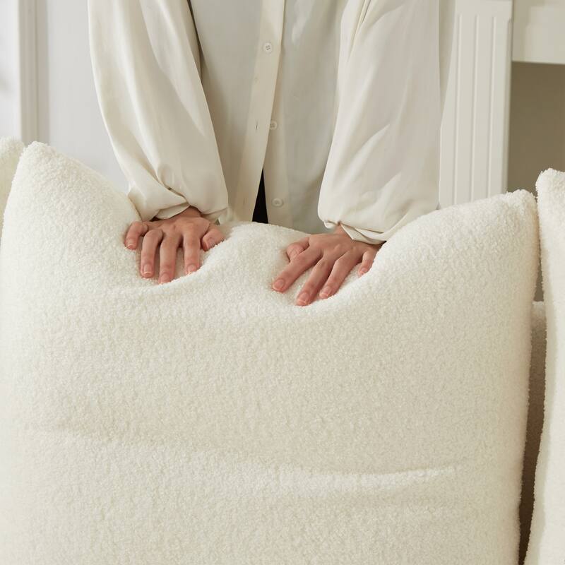 3-Seater + 3-Seater Sofa Set - Modern Teddy Fabric Couch with 6 Cushions for Gatherings